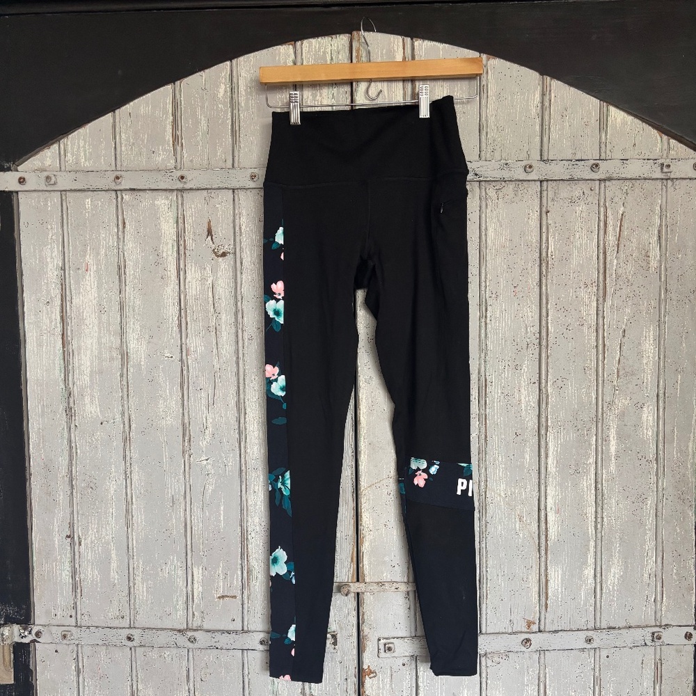 Victoria's Secret Pink Workout Leggings - Floral Print + Mini Side Zipper Size S